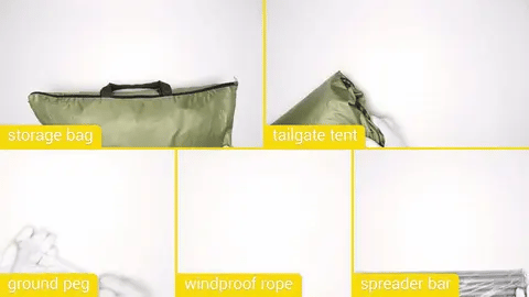 Car Trunk Extension Tent made from durable 210D polyester Oxford fabric with a 2000PU waterproof rating and UV-resistant coating, providing a comfortable and versatile shelter for outdoor adventures.