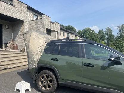 Car Trunk Extension Tent made from durable 210D polyester Oxford fabric with a 2000PU waterproof rating and UV-resistant coating, providing a comfortable and versatile shelter for outdoor adventures.