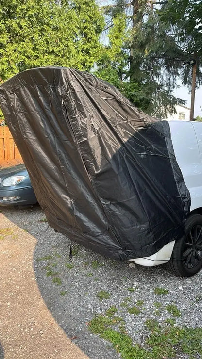 Car Trunk Extension Tent made from durable 210D polyester Oxford fabric with a 2000PU waterproof rating and UV-resistant coating, providing a comfortable and versatile shelter for outdoor adventures.