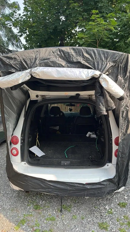 Car Trunk Extension Tent made from durable 210D polyester Oxford fabric with a 2000PU waterproof rating and UV-resistant coating, providing a comfortable and versatile shelter for outdoor adventures.