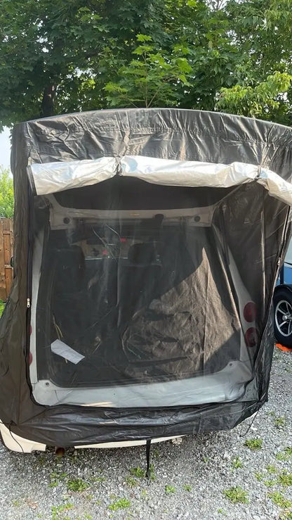 Car Trunk Extension Tent made from durable 210D polyester Oxford fabric with a 2000PU waterproof rating and UV-resistant coating, providing a comfortable and versatile shelter for outdoor adventures.
