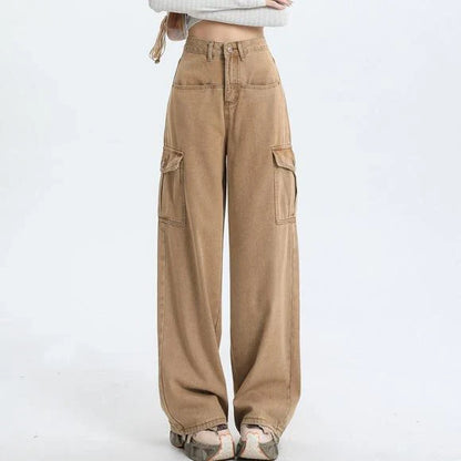 Women wearing pink high waist baggy jeans with straight leg design and vintage style