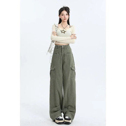 Women wearing pink high waist baggy jeans with straight leg design and vintage style