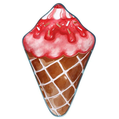 Ceramic Ice Cream Shaped Plate in red and blue colors, perfect for serving desserts and adding a whimsical touch to your tableware collection.
