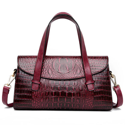 Stylish pattern hand carry shoulder bag in yellow, purple, and black colors with crocodile embossed design
