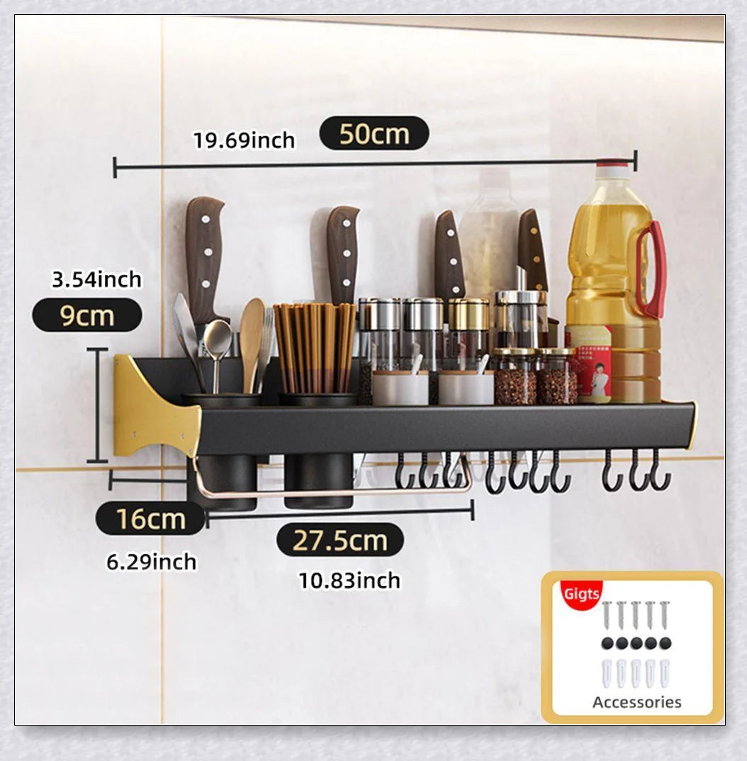 A modern and sleek kitchen spice organizer with various storage compartments for spices, knives, chopsticks, and other cooking essentials
