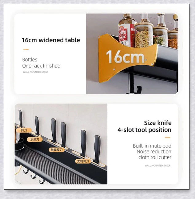 A modern and sleek kitchen spice organizer with various storage compartments for spices, knives, chopsticks, and other cooking essentials