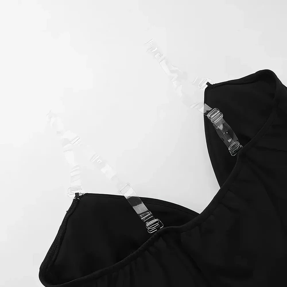 Elegant black maxi dress with spaghetti straps and backless design, perfect for formal occasions and turning heads