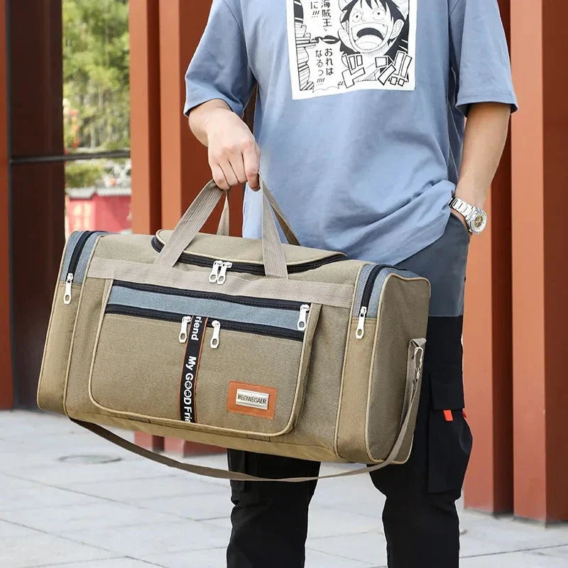 A large, stylish travel duffel bag made of high-quality Oxford material, featuring a spacious design and multiple color options.