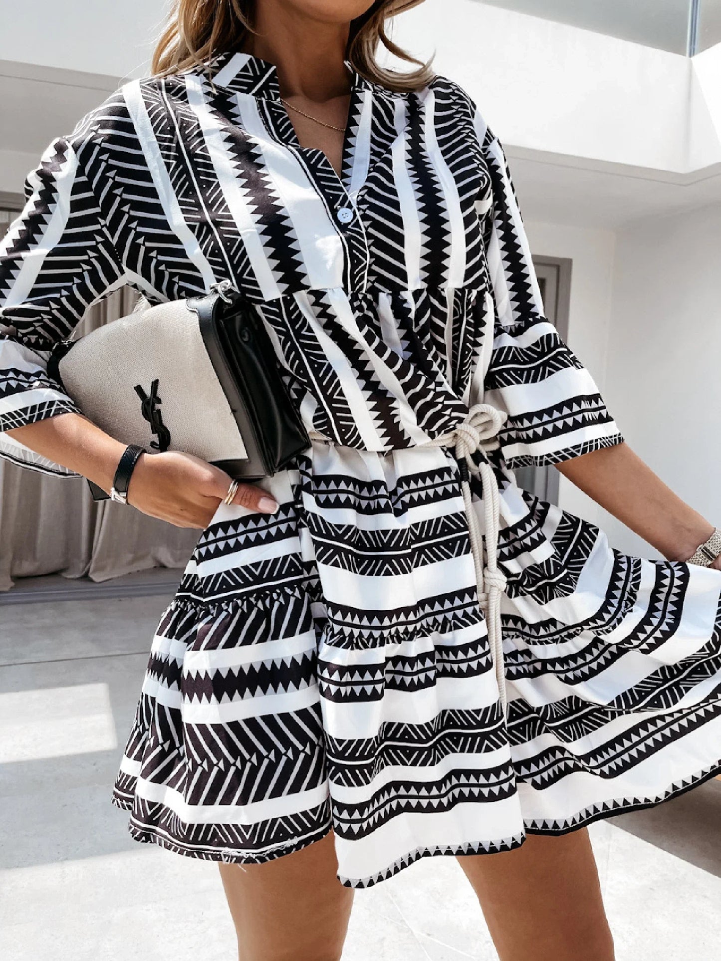 Amazon New Sexy Loose Print Dress with captivating printed design, short skirt, and princess-inspired silhouette