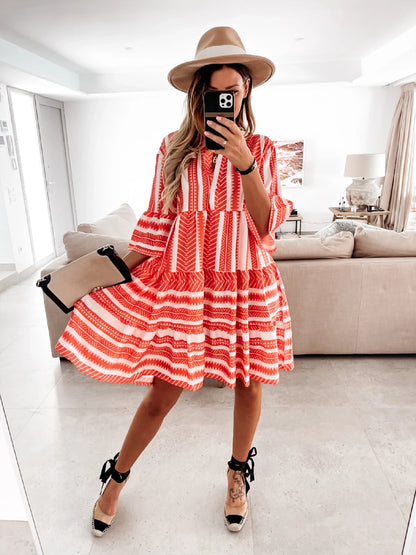 Amazon New Sexy Loose Print Dress with captivating printed design, short skirt, and princess-inspired silhouette