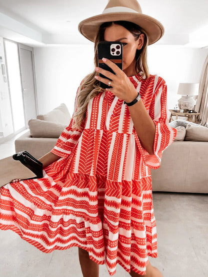 Amazon New Sexy Loose Print Dress with captivating printed design, short skirt, and princess-inspired silhouette