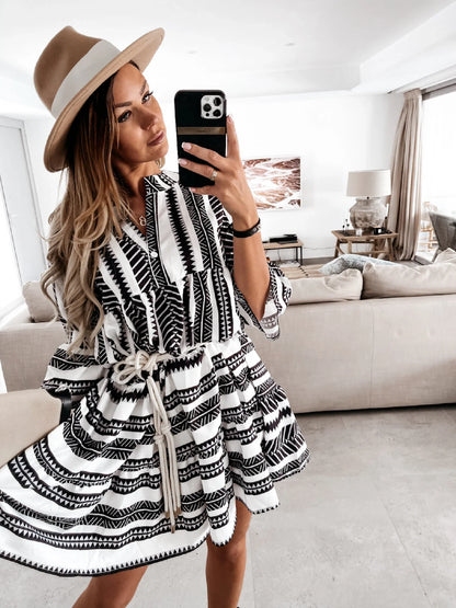 Amazon New Sexy Loose Print Dress with captivating printed design, short skirt, and princess-inspired silhouette