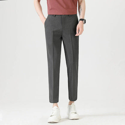 Light Luxury Men's Casual Small Trousers in various colors and sizes, featuring a stretch pencil pant design for a sleek, flattering look.