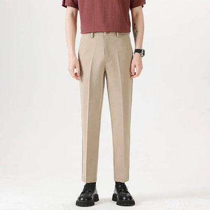 Light Luxury Men's Casual Small Trousers in various colors and sizes, featuring a stretch pencil pant design for a sleek, flattering look.