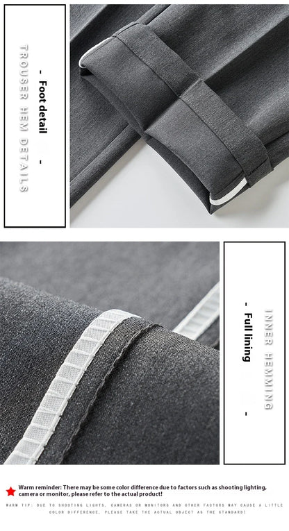 Light Luxury Men's Casual Small Trousers in various colors and sizes, featuring a stretch pencil pant design for a sleek, flattering look.