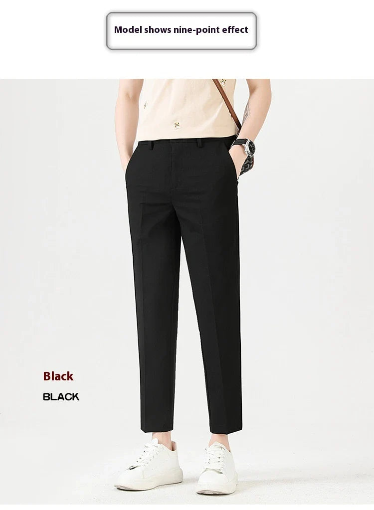 Light Luxury Men's Casual Small Trousers in various colors and sizes, featuring a stretch pencil pant design for a sleek, flattering look.