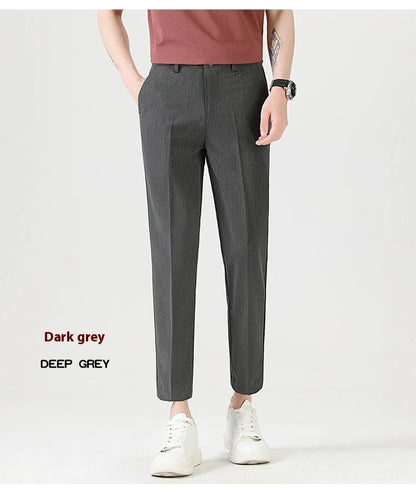 Light Luxury Men's Casual Small Trousers in various colors and sizes, featuring a stretch pencil pant design for a sleek, flattering look.