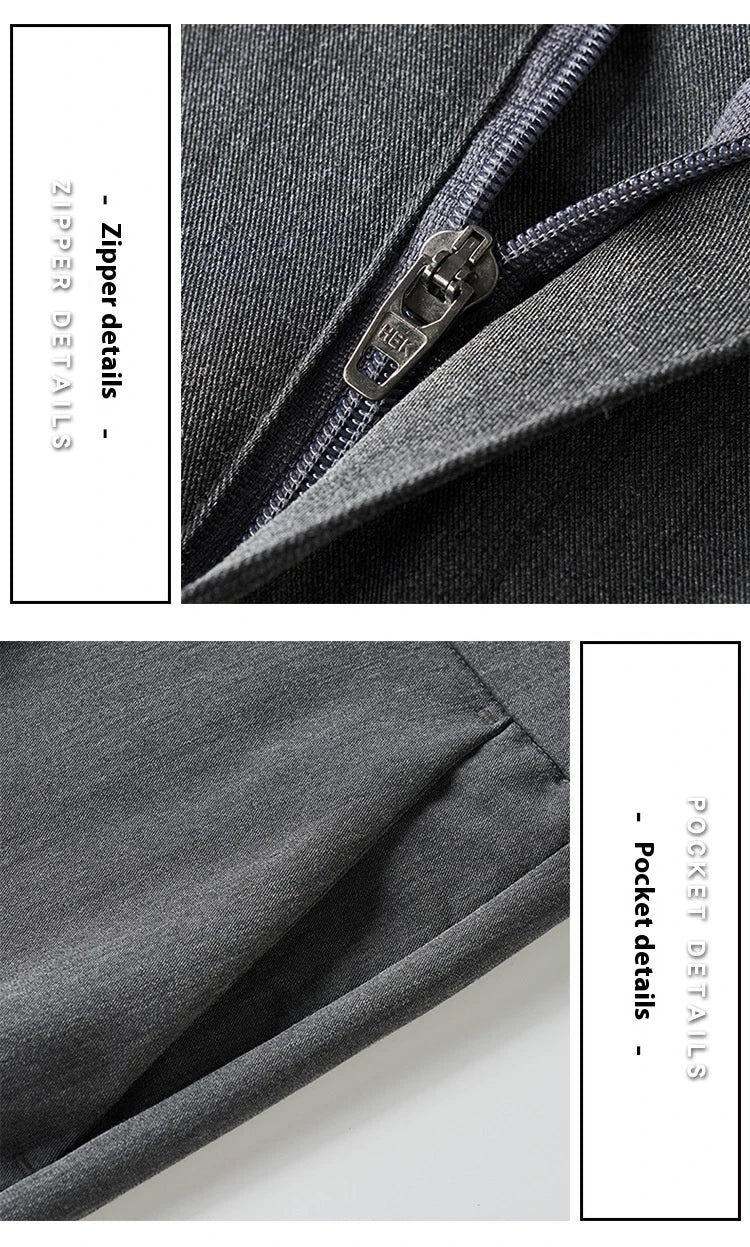 Light Luxury Men's Casual Small Trousers in various colors and sizes, featuring a stretch pencil pant design for a sleek, flattering look.