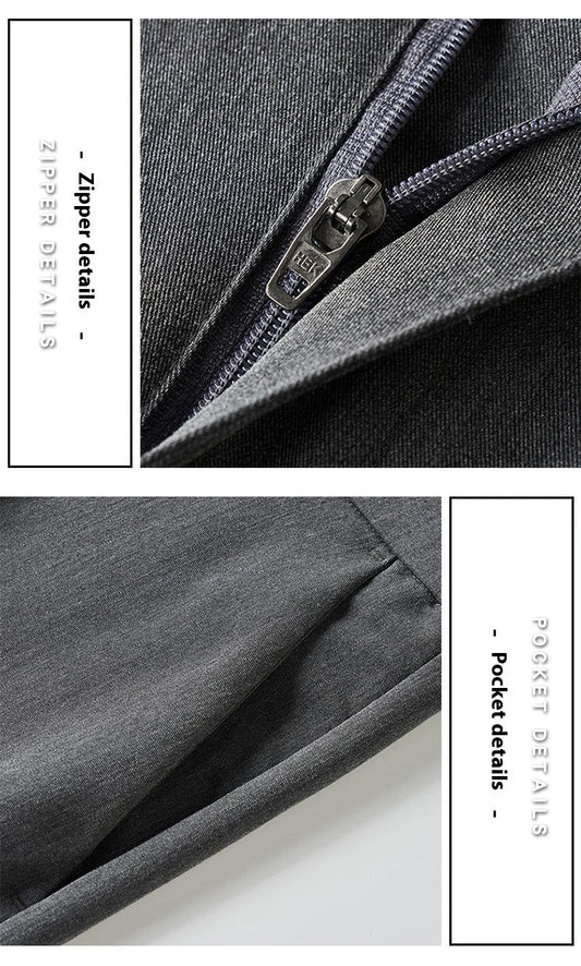 Light Luxury Men's Casual Small Trousers in various colors and sizes, featuring a stretch pencil pant design for a sleek, flattering look.