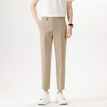 Light Luxury Men's Casual Small Trousers in various colors and sizes, featuring a stretch pencil pant design for a sleek, flattering look.