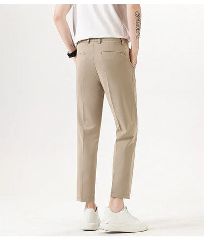 Light Luxury Men's Casual Small Trousers in various colors and sizes, featuring a stretch pencil pant design for a sleek, flattering look.