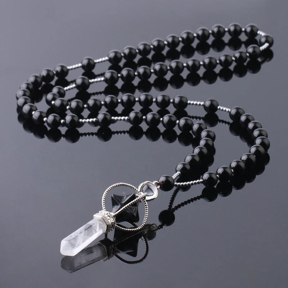 Natural White Crystal Column Natural Stone Necklace with Adjustable Rope Chain