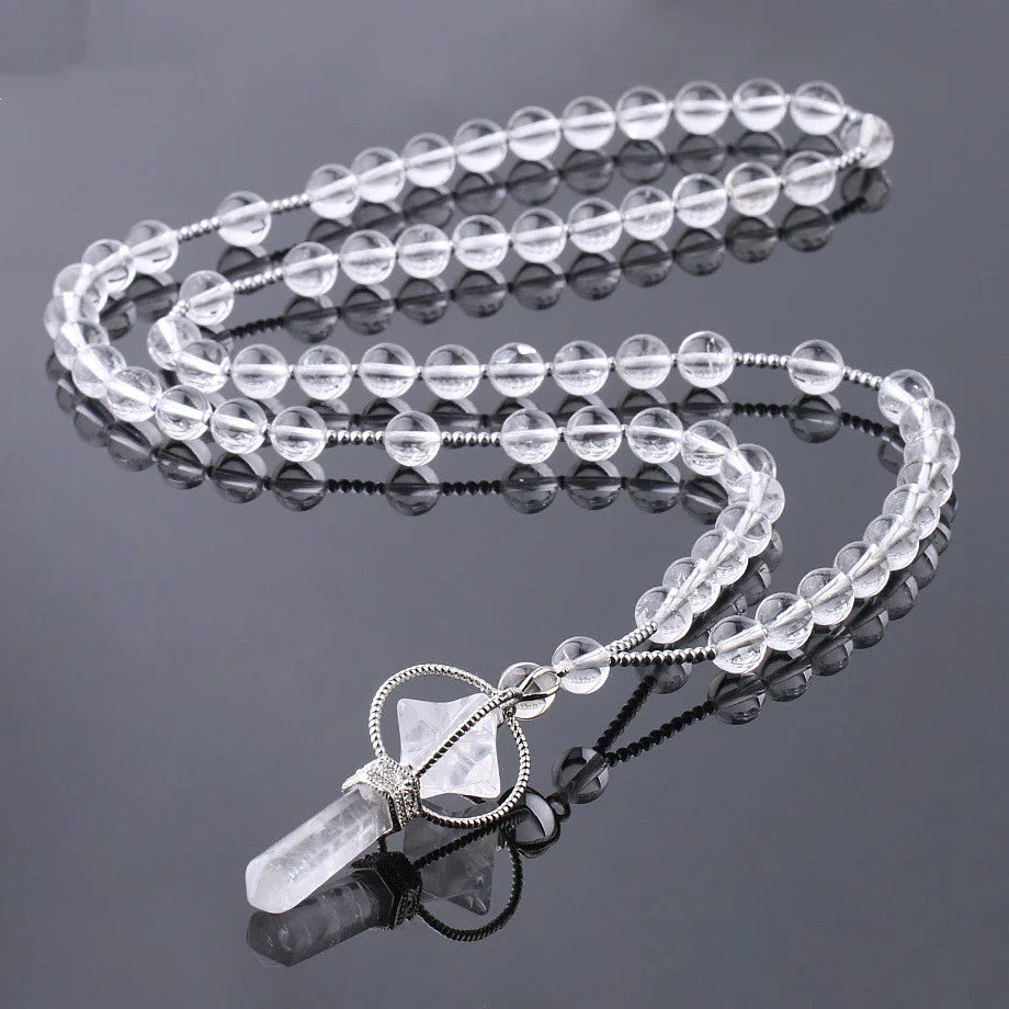 Natural White Crystal Column Natural Stone Necklace with Adjustable Rope Chain
