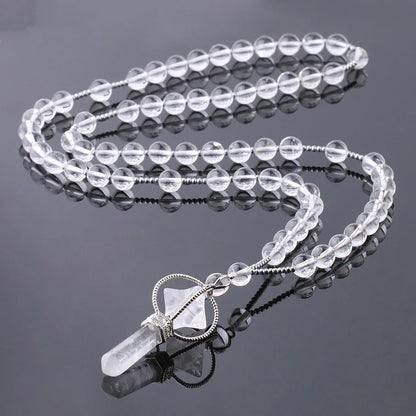 Natural White Crystal Column Natural Stone Necklace with Adjustable Rope Chain