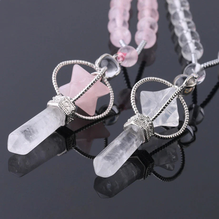 Natural White Crystal Column Natural Stone Necklace with Adjustable Rope Chain