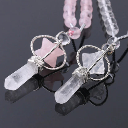 Natural White Crystal Column Natural Stone Necklace with Adjustable Rope Chain