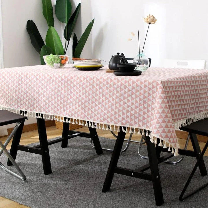 A Nordic-inspired cotton tablecloth with a minimalist design, adding a touch of Scandinavian elegance to any dining space.