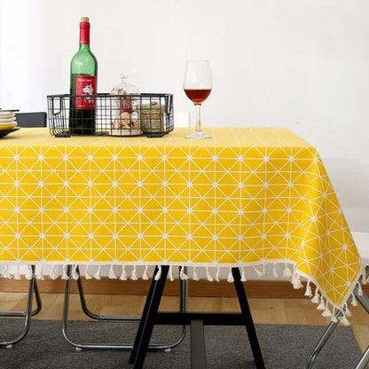 A Nordic-inspired cotton tablecloth with a minimalist design, adding a touch of Scandinavian elegance to any dining space.