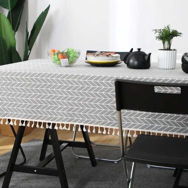 A Nordic-inspired cotton tablecloth with a minimalist design, adding a touch of Scandinavian elegance to any dining space.