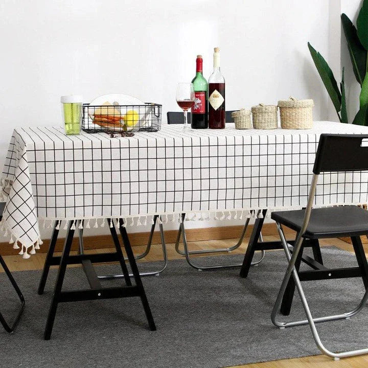 A Nordic-inspired cotton tablecloth with a minimalist design, adding a touch of Scandinavian elegance to any dining space.