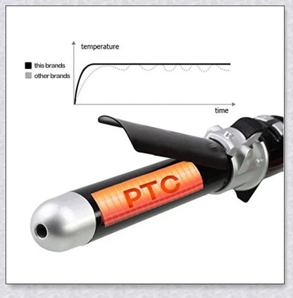 Professional Rotating Curling Iron with auto-rotating barrel, titanium plates, and tourmaline ceramic coating for effortless salon-quality hairstyles.