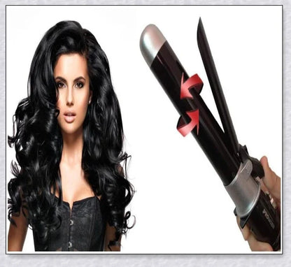 Professional Rotating Curling Iron with auto-rotating barrel, titanium plates, and tourmaline ceramic coating for effortless salon-quality hairstyles.