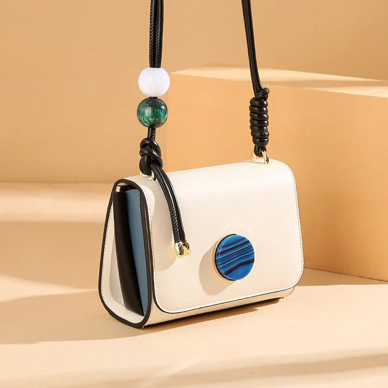 Beaded Solid Color Small Square Bag with horizontal square shape and premium PU fabric