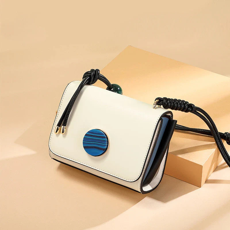 Beaded Solid Color Small Square Bag with horizontal square shape and premium PU fabric