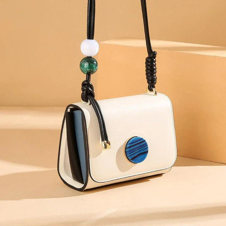 Beaded Solid Color Small Square Bag with horizontal square shape and premium PU fabric