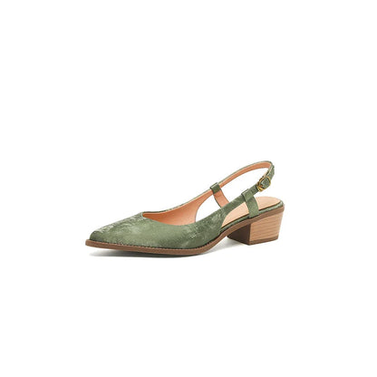 Elegant green leather slingback pumps with a 4cm square heel, perfect for the office or a night out.