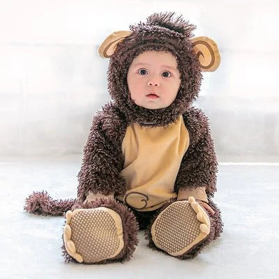 A cozy, one-piece baby jumpsuit with an adorable animal-inspired print, perfect for Halloween festivities.