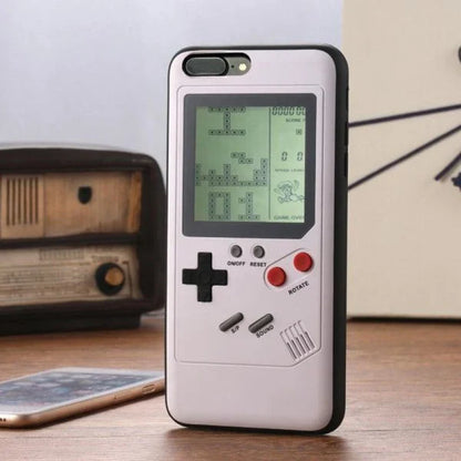 Gameboy-inspired iPhone case with retro gaming controls and screen on the back