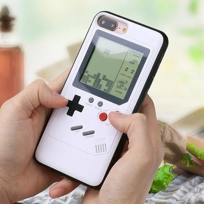 Gameboy-inspired iPhone case with retro gaming controls and screen on the back
