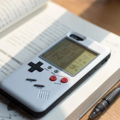 Gameboy-inspired iPhone case with retro gaming controls and screen on the back