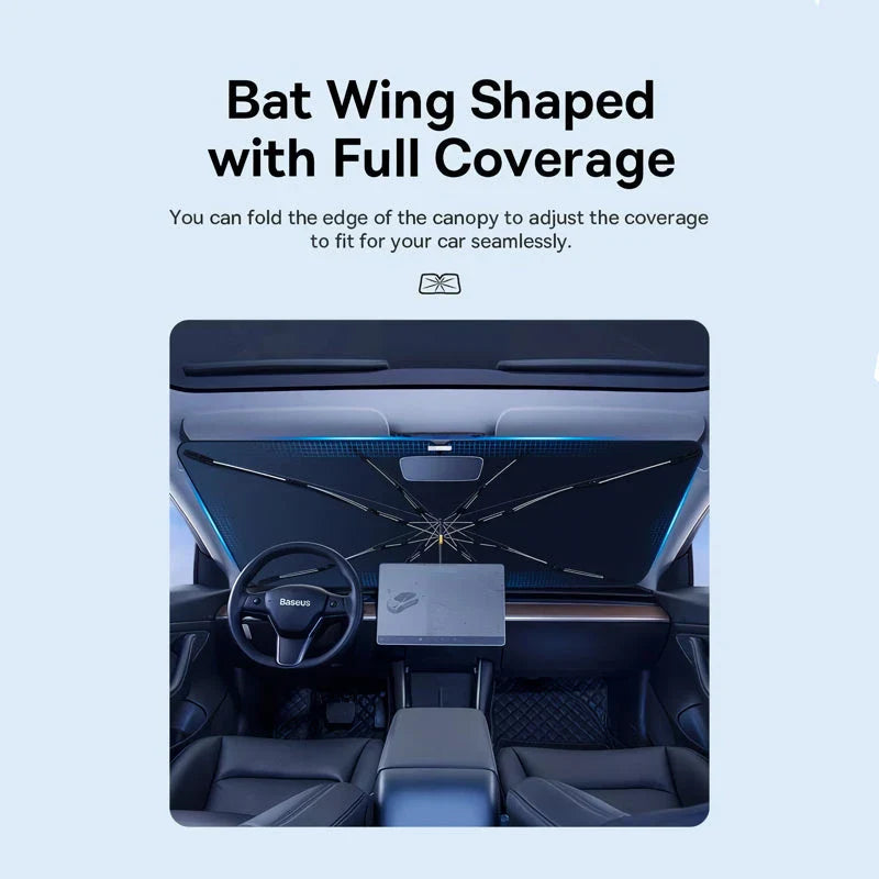 Foldable Car Windshield Sunshade Umbrella for Tesla Model 3 and Y - Provides Full Coverage, UV Protection, and Reduces Interior Temperature