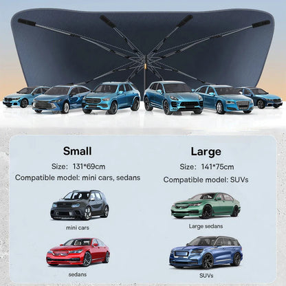 Foldable Car Windshield Sunshade Umbrella for Tesla Model 3 and Y - Provides Full Coverage, UV Protection, and Reduces Interior Temperature