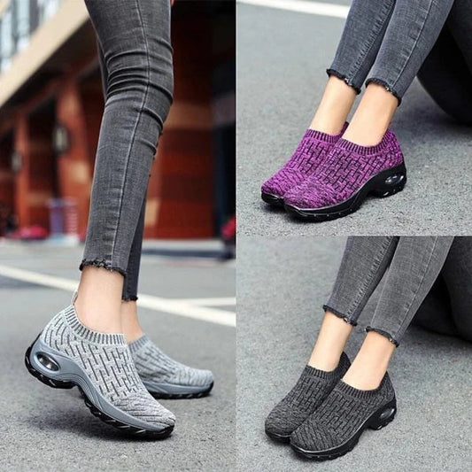 Air cushioned comfortable shoes with mesh fabric upper and PU outsole, providing softness, support, and traction