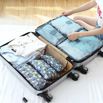 6 piece set of high-quality polyester travel storage organizer bags in pink color