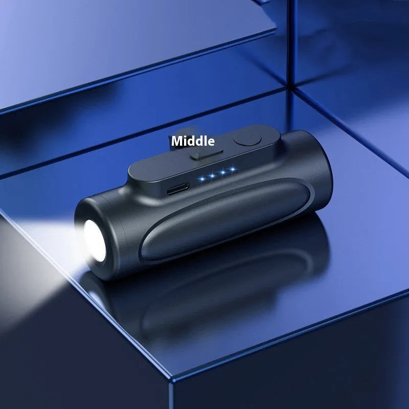 Black Creative Power Bank Glare Flashlight showing 5000mAh capacity and LED light, size 83x27x41mm